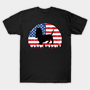 Vintage Retro Basset Hound American Flag 4th of July Gifts T-Shirt